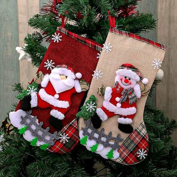 Pakke julestrømper 12 tommer stor størrelse julestrømpepynt 3D julemand Snemand Rensdyrbjørn Jul
