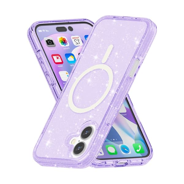 iPhone 17 Deksel MagSafe Hybrid Glitter Lilla 45