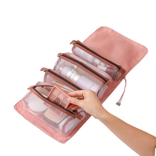 Rosa avtagbar kosmetikkveske Bærbar fire-i-ett-vaskepose Bærbar, sammenleggbar, sammenleggbar reiseoppbevaring med stor kapasitet