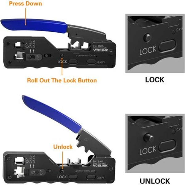 GJ671BL RJ45 Crimpeværktøj til CAT5/CAT5E/CAT6/CAT6A/CAT7 netværksstik RJ45 netværksstik Crimp og telefonstik