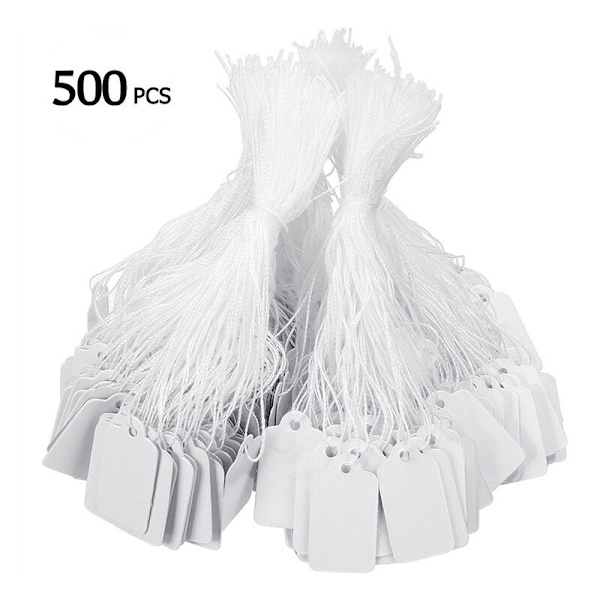 Prislapp Märkningsetiketter med hängsnöre för smycken och kläder, 25*15 mm, 500-pack, vit