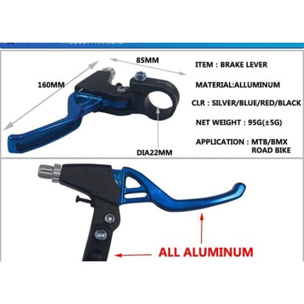 Par cykelbremsegreb Aluminiumslegering bremsegreb Koblingsgreb til landevejscykel mountainbike (blå)