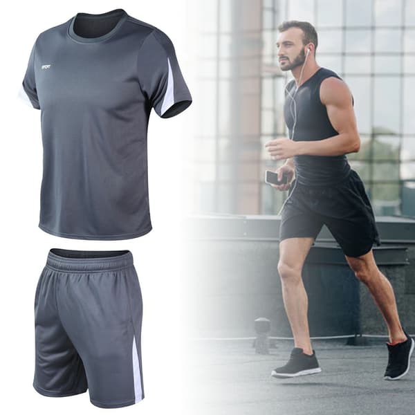Afslappet løstsiddende jogging shorts og skjorte sæt til mænd, grå