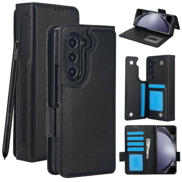 Sammenleggbart telefondeksel i skinn til Samsung Galaxy Z Fold5 Black