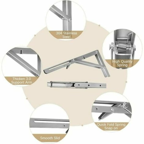 Foldehyldebeslag 300MM, LYCXAMES 2stk Foldekonsolbeslag Lavet af 304 rustfrit stål, foldevægshyldebeslag
