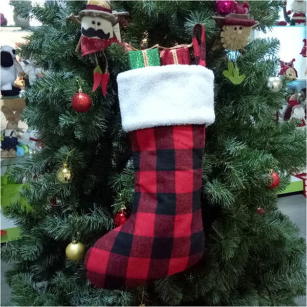 3 Pack 16,5 tommer Buffalo Plaid julestrømpe med plys manchet strømpe Rustik julestrømpe ornament sæt til Fa