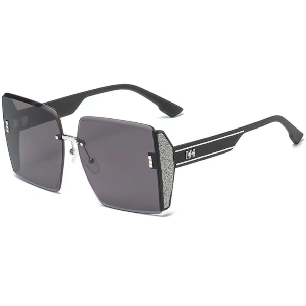 Toppmoderna ramlösa solglasögon med UV-skydd solskydd damsolglasögon tidvatten (svart ram svart grå film),