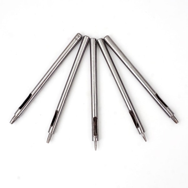 Puncher, slank rett munn og rund stansemunn, stanse av helt stål, DIY-lærverktøy (5 stykker, 0,5 mm, 0,8 mm, 1 mm, 1,2 mm, 1,5 mm),