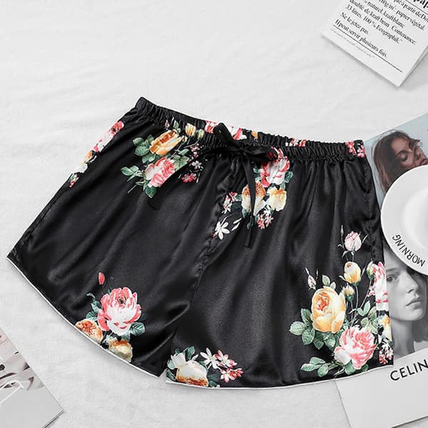 Dame Silke Pyjamas Sett Knapper Ned 2 Deler Sateng Pyjamas Shorts Sett Trykt Undertøy Hakk Krage Nattøy Hvit S White S