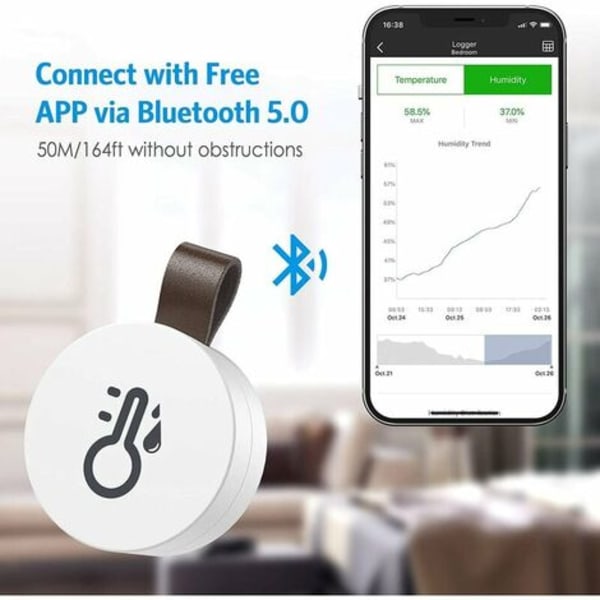 Bluetooth indendørs hygrometer termometer, mini indendørs termometer, temperaturovervågningssensor, digitalt hygrometer til Hom