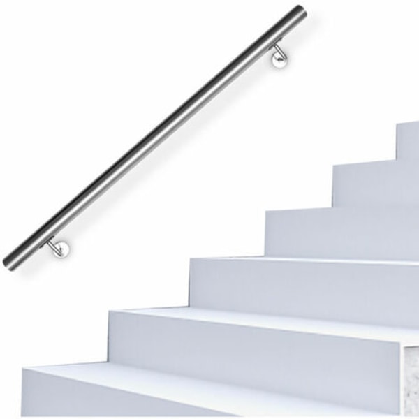 Gelænder, rund trappegelænder i rustfrit stål, indvendig og udvendig Ø 42 mm, vægbeslag, sølv 110cm - Sølv