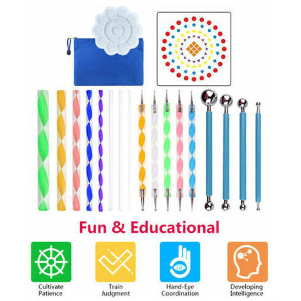 20 stycken Mandala Dotting Tools Gör-det-själv målning Stencils Kulpalett Borstar Multifunktionsprägling Dot Kit för Canvas Ro