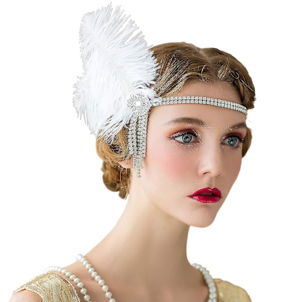 Flapper Pannband Dam 1920-talshuvudstykke Great Gatsby Inspired Feather Pannband Cocktail Party Rhinestone Håraccessoarer-