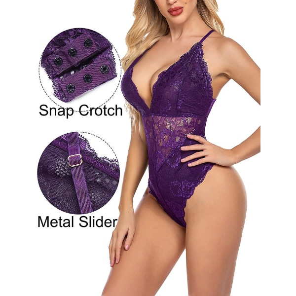 Sexy Alusvaatteet Lace Bodysuit Deep V purple XXL