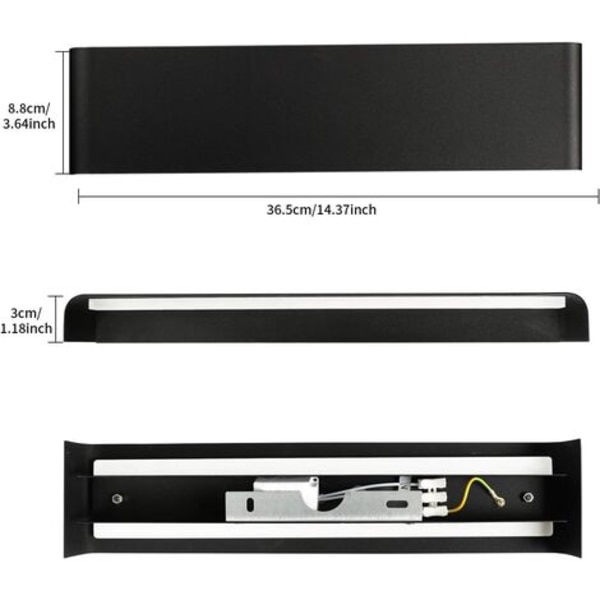 Indendørs væglampe, 36 cm 2-pak 12W LED-væglampe 6000K øjenbeskyttelse Enkel og moderne til soveværelse, stue, køkken, D