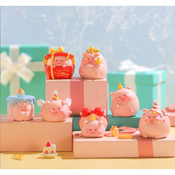 Pig You Happy Blind Box Dukke Håndlavet Resin Ornament Kreativ tegneserie Grisling Skrivebordsdekoration (Pig You Happy Duck End Box 6 sæt)