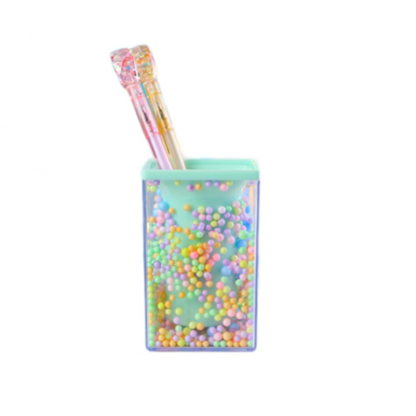 11*7cm En Kreativ Akryl Fancy Color Foam Pennhållare Söt tecknad kontorsmaterial Multifunktionell förvaring Pennhållare för studenter -Grön fyrkant,