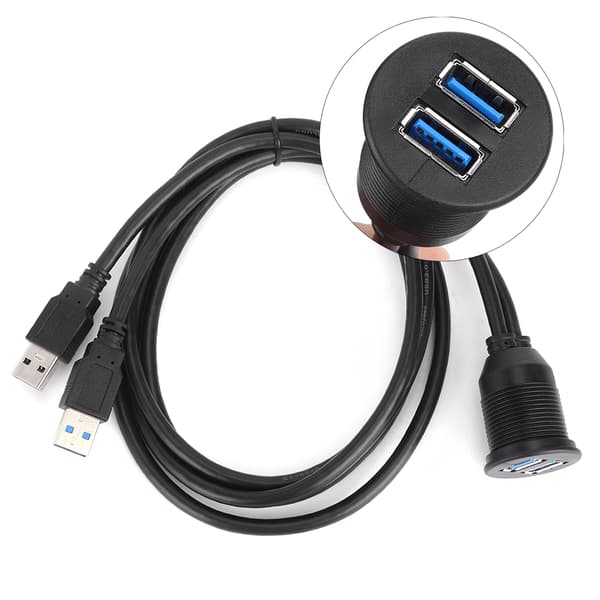 Dobbelt USB 3.0 Datakabel Dashboard Flush Mount Panel Forlænger Vandtæt 1M 39,4 tommer