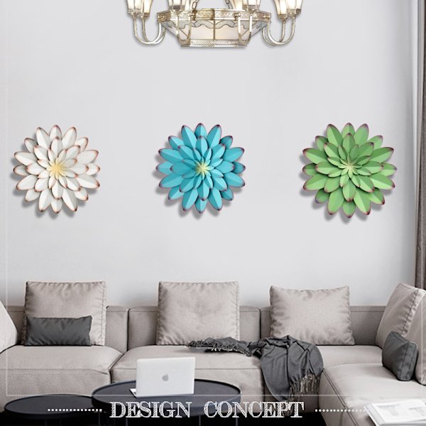 Kreative jernanheng sender simuleringsblomster stue vegg sofa bakgrunn veggdekorasjon, blå 30*30*2,5cm,