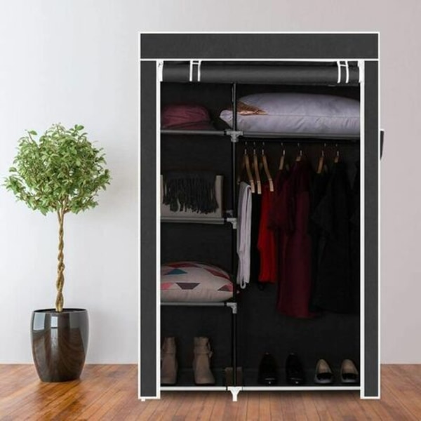 Stof garderobe opbevaringsskab med døre Ikke-vævet stof tøjskab Bærbar garderobe til soveværelse entre, Dressi