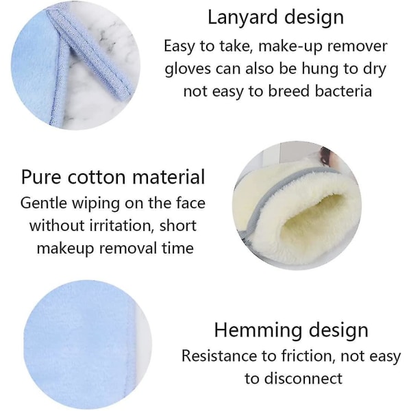 4 stk vaskbare mikrofiber makeupfjerner handsker, genanvendelig og vaskbar makeup