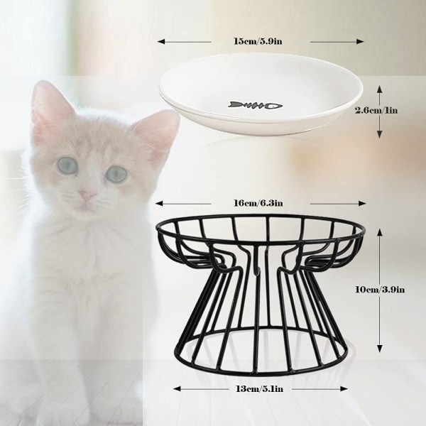 Kattskål, förhöjd kattskål, förhöjd keramisk kattskål med metallställ, vatten- eller matstation för inomhuskatter,