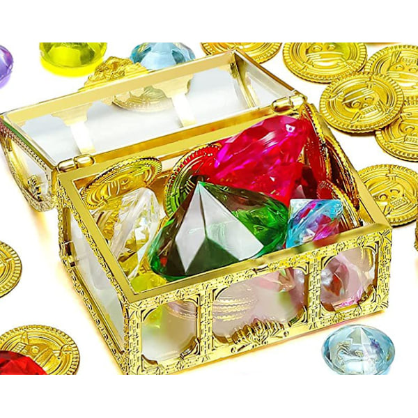 2-pack Piratskattkista Akryl Ädelsten Barn Sommarpool Dykning Scavenger Hunt Set Leksaker