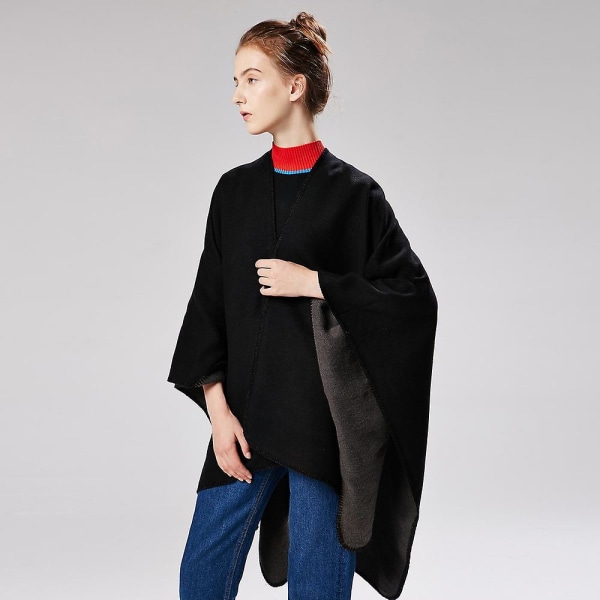 Solid Cashmere Wide Slid Cape, Warm Mono Cape, Plain Cape Navy