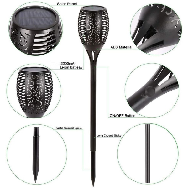 Hagelykt, 4-pakke LED-lys Solar Flames lommelykt Vanntett IP65 hagelykt Dekor Lampe & Solar Light Lam