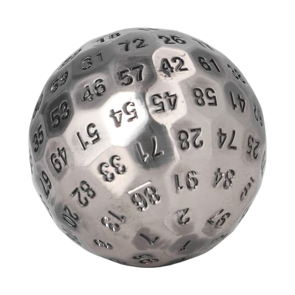Polyhedral Metalterninger Udsøgte Tunge 100-sidede Rollespilsterninger til Bordspil 2 tommer Diameter Sølv