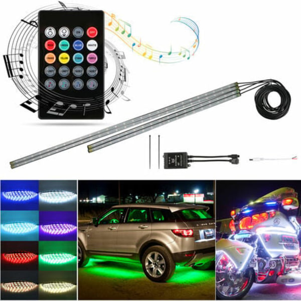 4 stk Car LED Neon Undervogns Gløde Light Underglow Dekorative Atmosphere Bar Lights Strip Kit, 5050 SMD Undervognssystem Wa