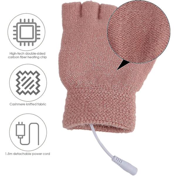 USB uppvärmda handskar för kvinnor, vante Vintervarma laptophandskar, hel- och halvhänder Uppvärmda Fingerlös Uppvärmning Stickning Handskar Varmare Tvättbar Design