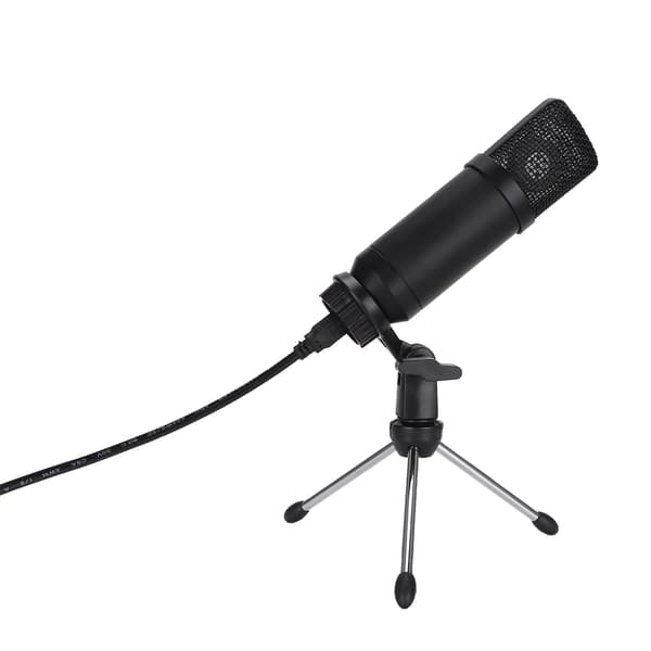 Bærbart kondensator USB-mikrofon for PC bærbar datamaskin med stativ (svart)
