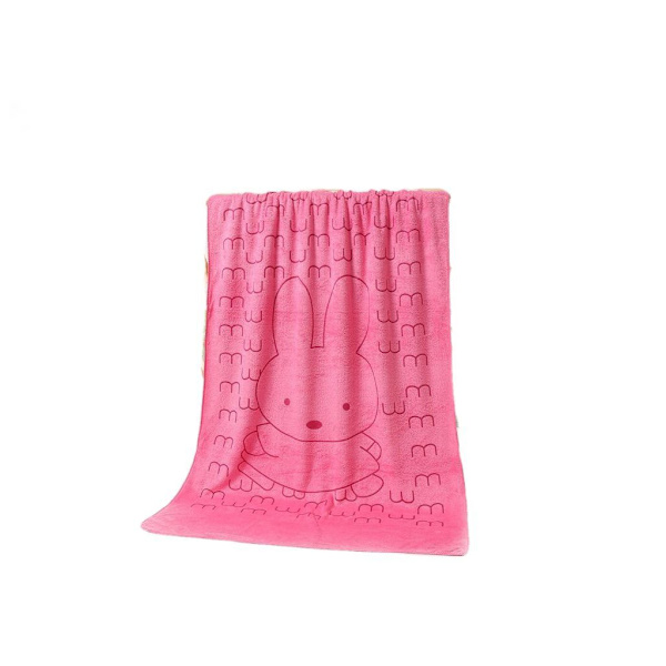 Mikrofiberbadehåndkle 70*140 Absorberende tegneserietrykt mykt, vanlig preget badehåndkle for voksne (M rosa kanin)