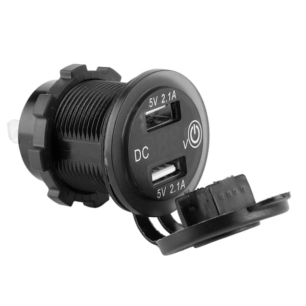 Dobbel USB billaderkontakt med voltmeter 12V 24V 2.1A Blå indikator