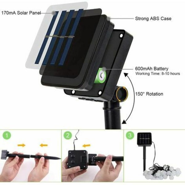 hvid solar guinguette guirlande 7M 50 LED'er