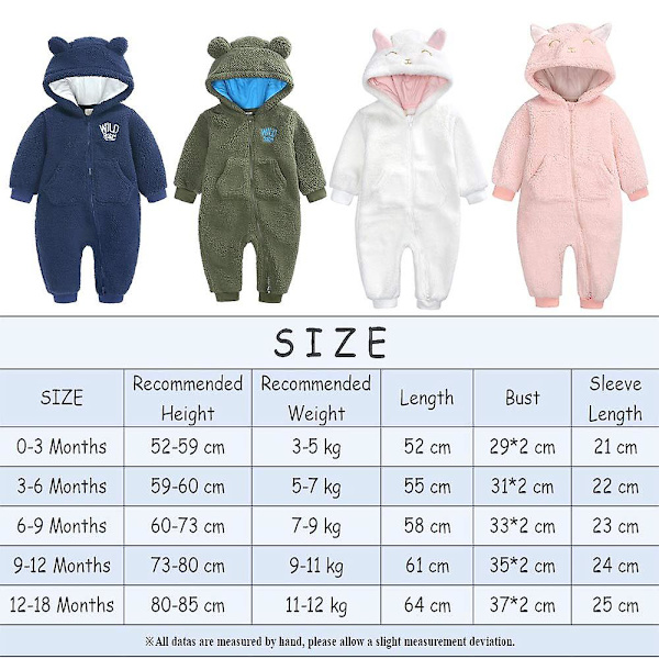 Baby fleece jumpsuit hættedragt snedragt langærmet jakkesæt White
