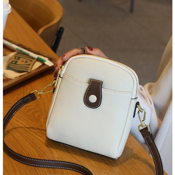 Skinnveske for kvinner Mobiltelefonveske Mote First Layer Messenger Bag av okseskinn Trendy Mini (beige)