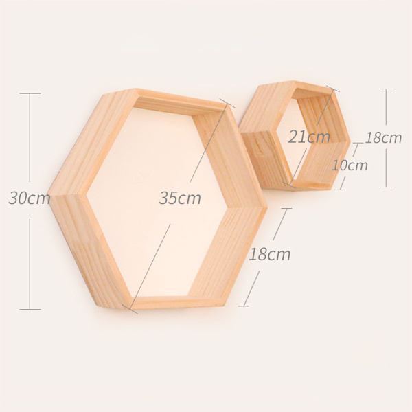 Massivt træ væghylde display hylde hexagonal honeycomb hylde (stor, lille hvid,),