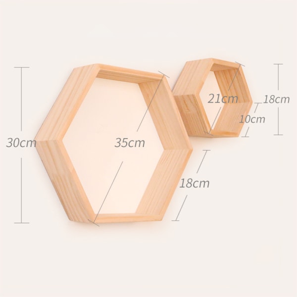 Vegghylle i heltre utstillingshylle sekskantet honeycomb-hylle (stor, liten hvit,),