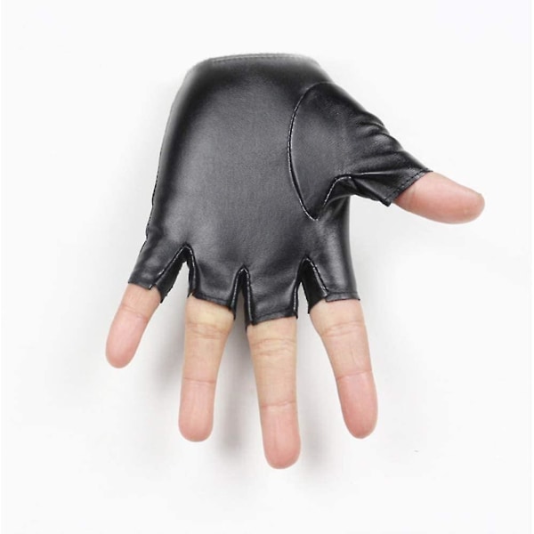 Läder Fingerless Handskar Half Finger Sport Handskar För Pojkar Flickor Utomhus Ridning Fiske Skridsko Jakt Klättring 1 par (svart)(1 par