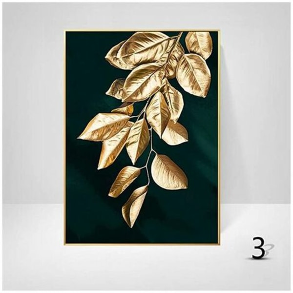 Sett med 3 designveggplakater med skog, gullblad, palme, uinnrammet, veggdekor for stuen, 10*30 cm