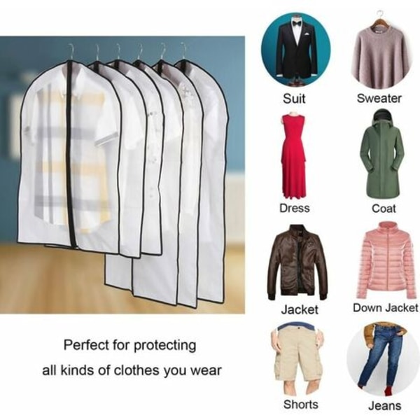 Klestrekk, støvtett støvtett møll fuktighet, transparent glidelås beskyttelsestrekk for skjortedresser/frakker, 6 stk 60
