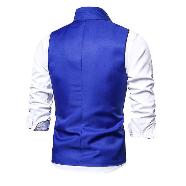 Menn Lapel Suit Vest Uformell Stilig ensfarget vest M Blue