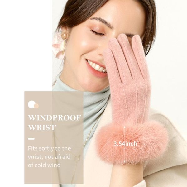 Kvinder Vinterhandsker Touchscreen Handsker Termiske Vindtætte Handsker Bløde Varme Faux Fur Handsker til beige