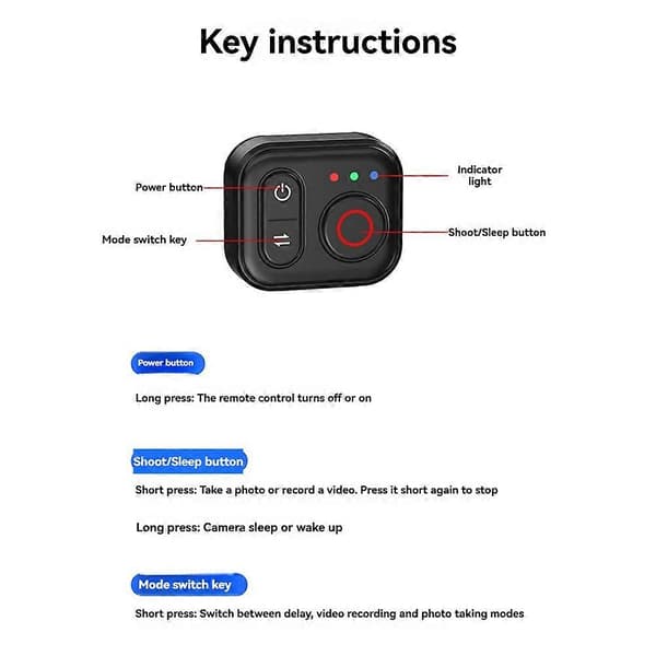 Trådlös Bluetooth-fjärrkontroll för DJI Action6/5 Pro/4/OSMO 360 Shoot Controller Action Cam Shutter—ht