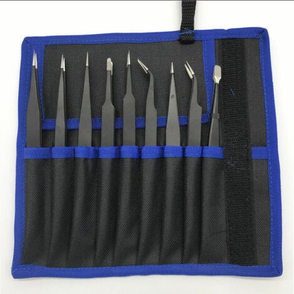 Antistaattiset pinsetit Precision ESD pinsettien huoltotyökalusarja, Macaron, musta 9 kpl