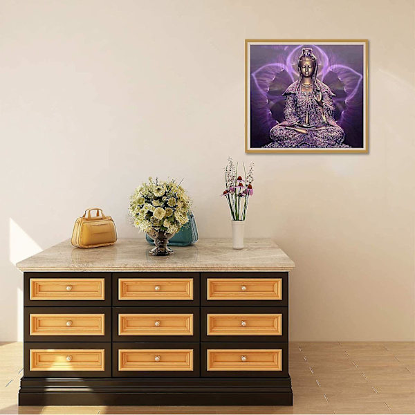 5d Diy Timanttimaalaus Tarvikkeet Timanttimaalaus Violetti Buddha Patsas, Aikuisten Täysi Kirjonta Timanttimaalaus Sarja Buddhalaisuus, Käsityö Tarvikkeet