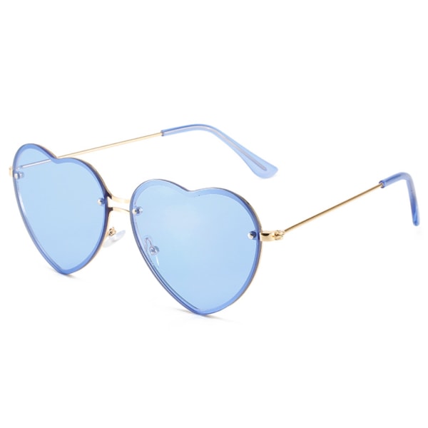 Lovely Love All-match rammeløse solbriller for kvinner, Dekorative Cut Edge Love Glasses (Gold Frame Blue Piece),