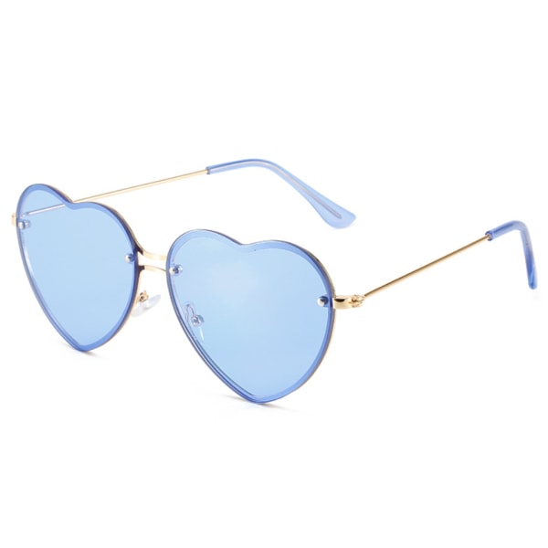 Lovely Love Alle-match solbriller uden stel til kvinder, Dekorative Cut Edge Love Glasses (Gold Frame Blue Piece),